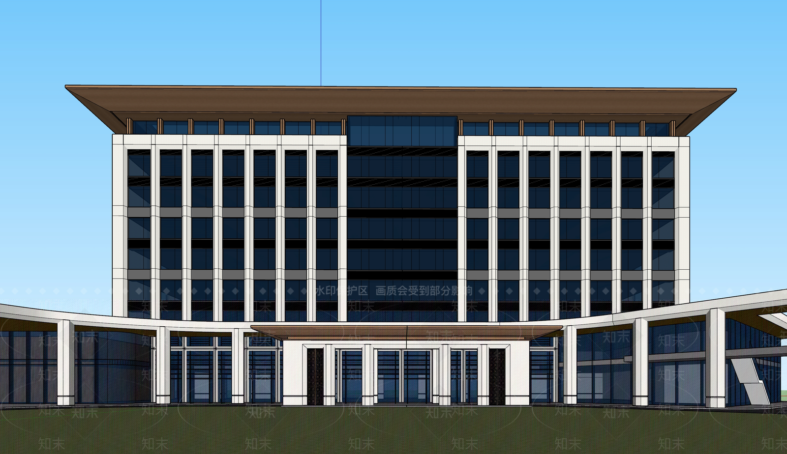 新中式医院建筑SU模型下载【ID:1195951717】