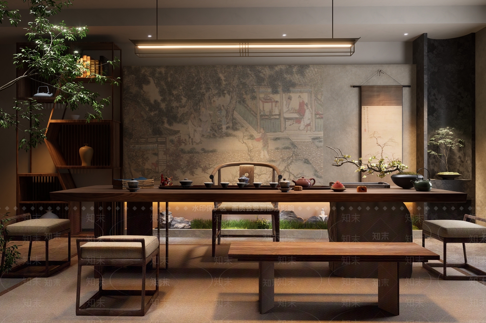 现代新中式茶室SU模型下载【ID:1195964699】