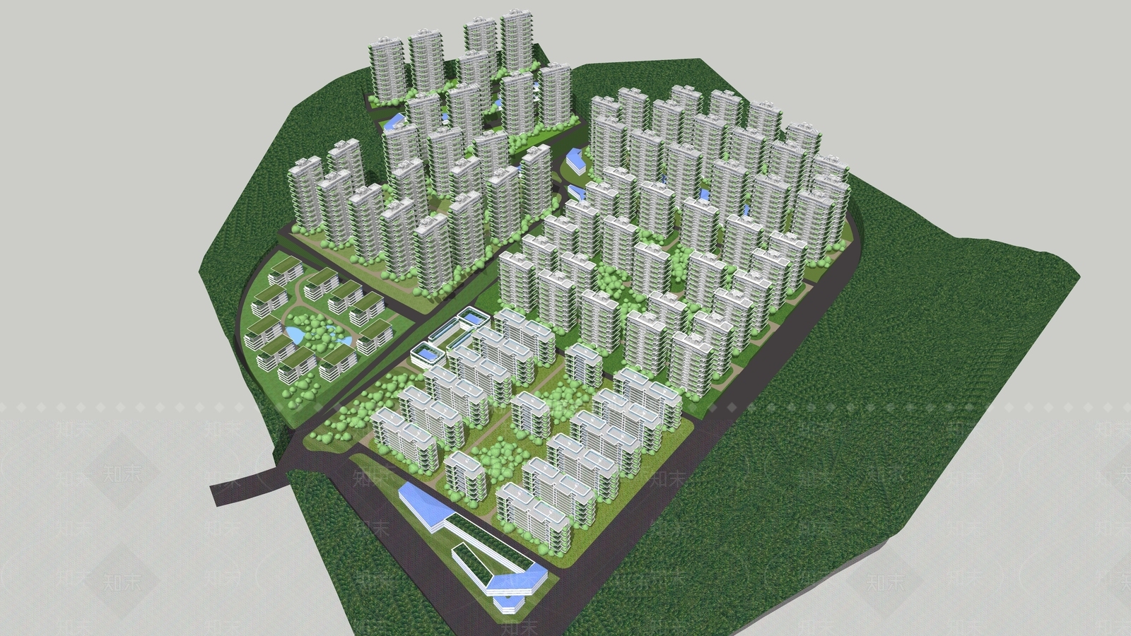 现代小区建筑SU模型下载【ID:1195956627】