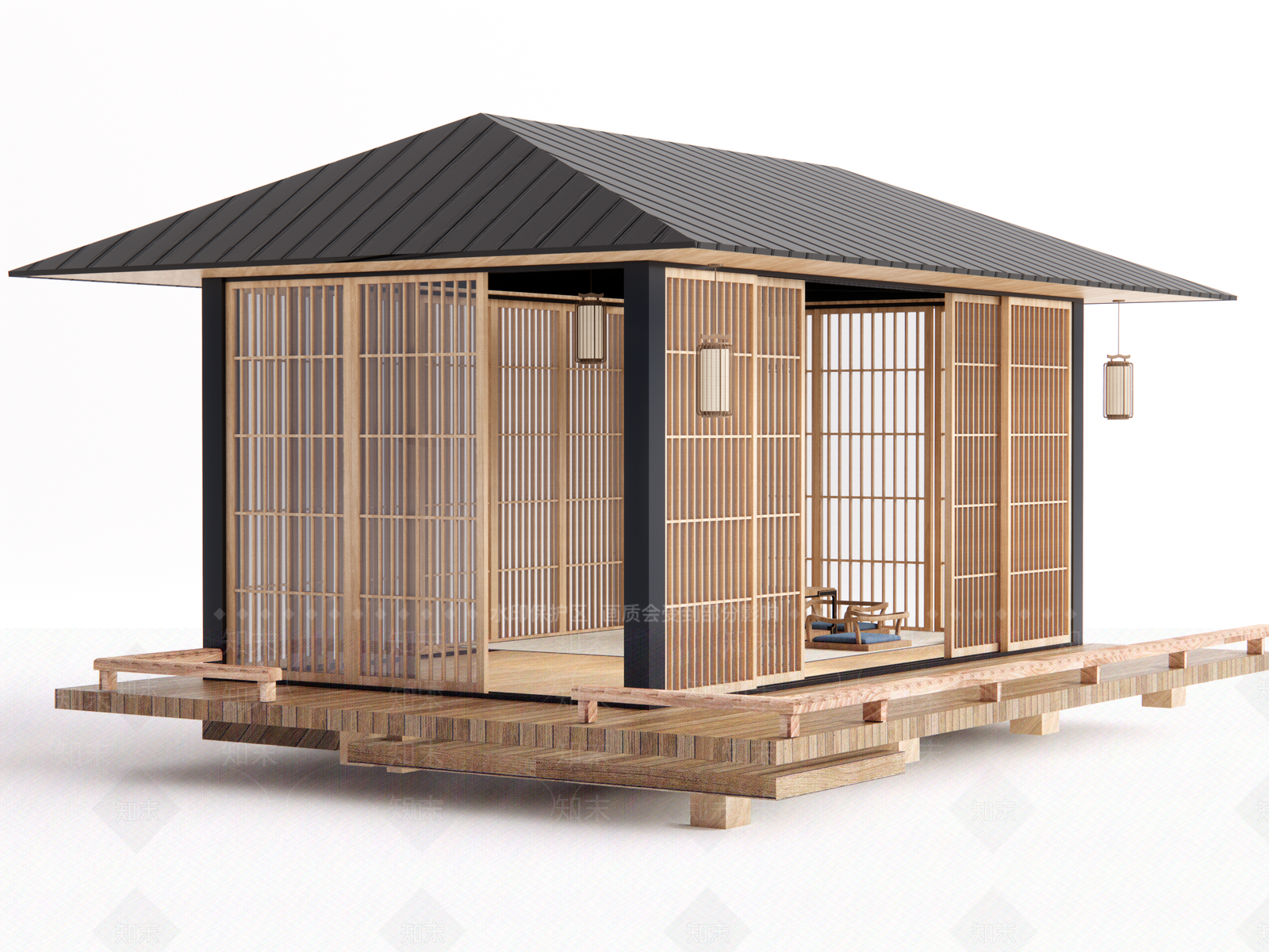 日式亭子SU模型下载【ID:1195956895】
