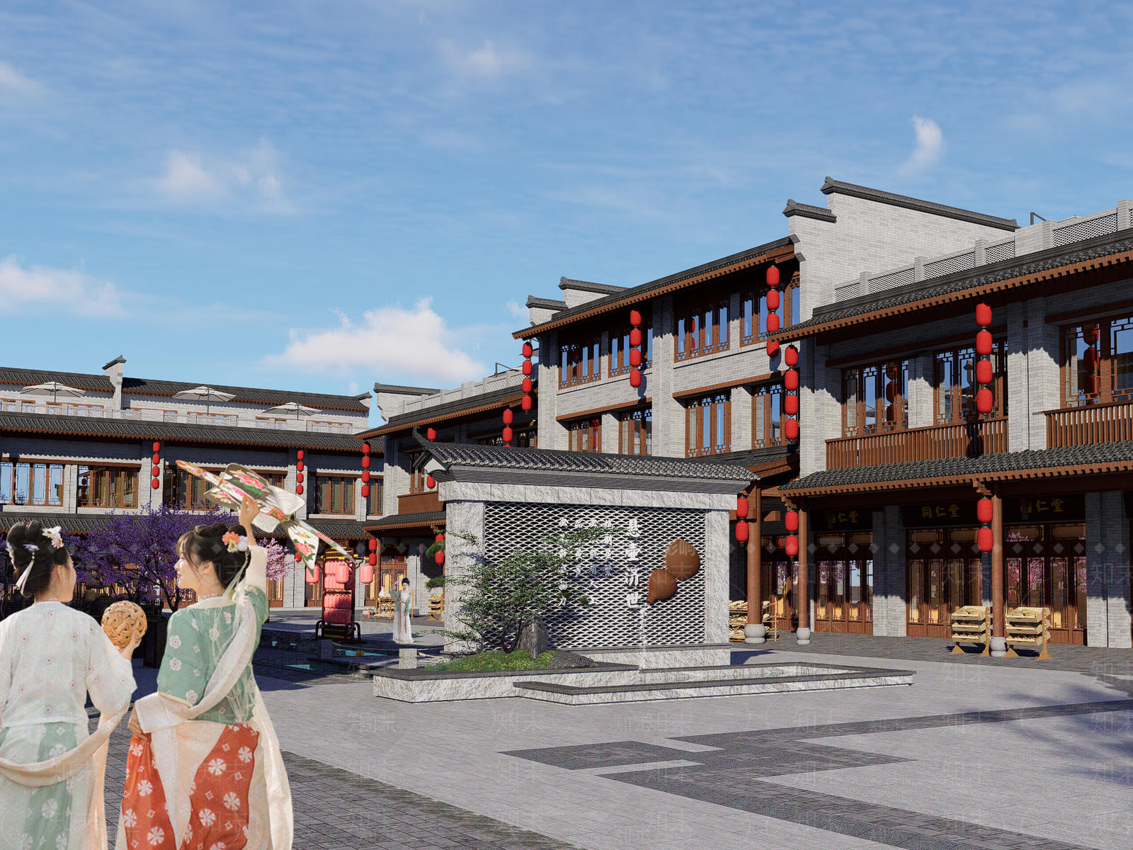 新中式商业街SU模型下载【ID:1195957951】