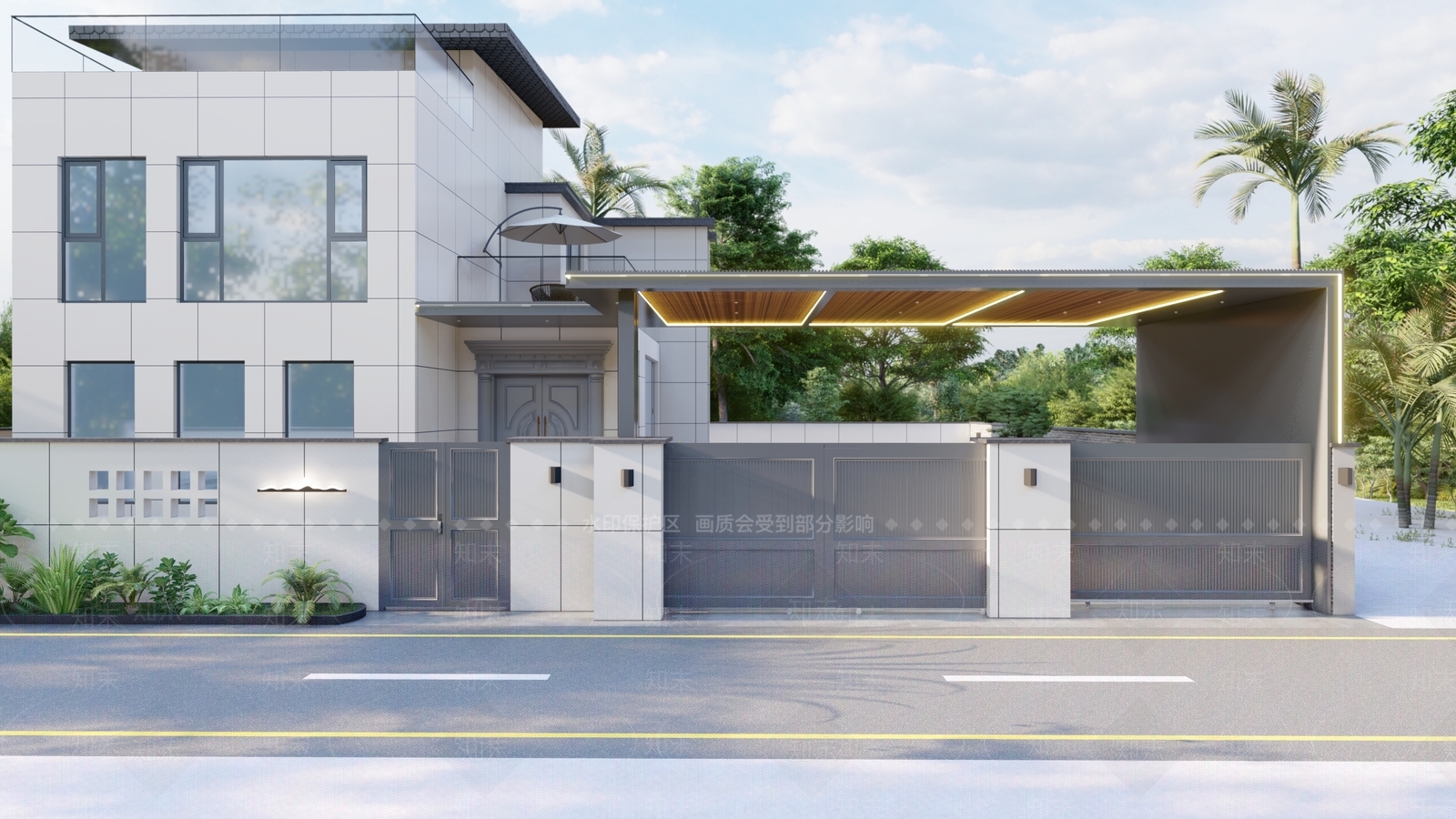 现代简欧别墅庭院SU模型下载【ID:1195958741】