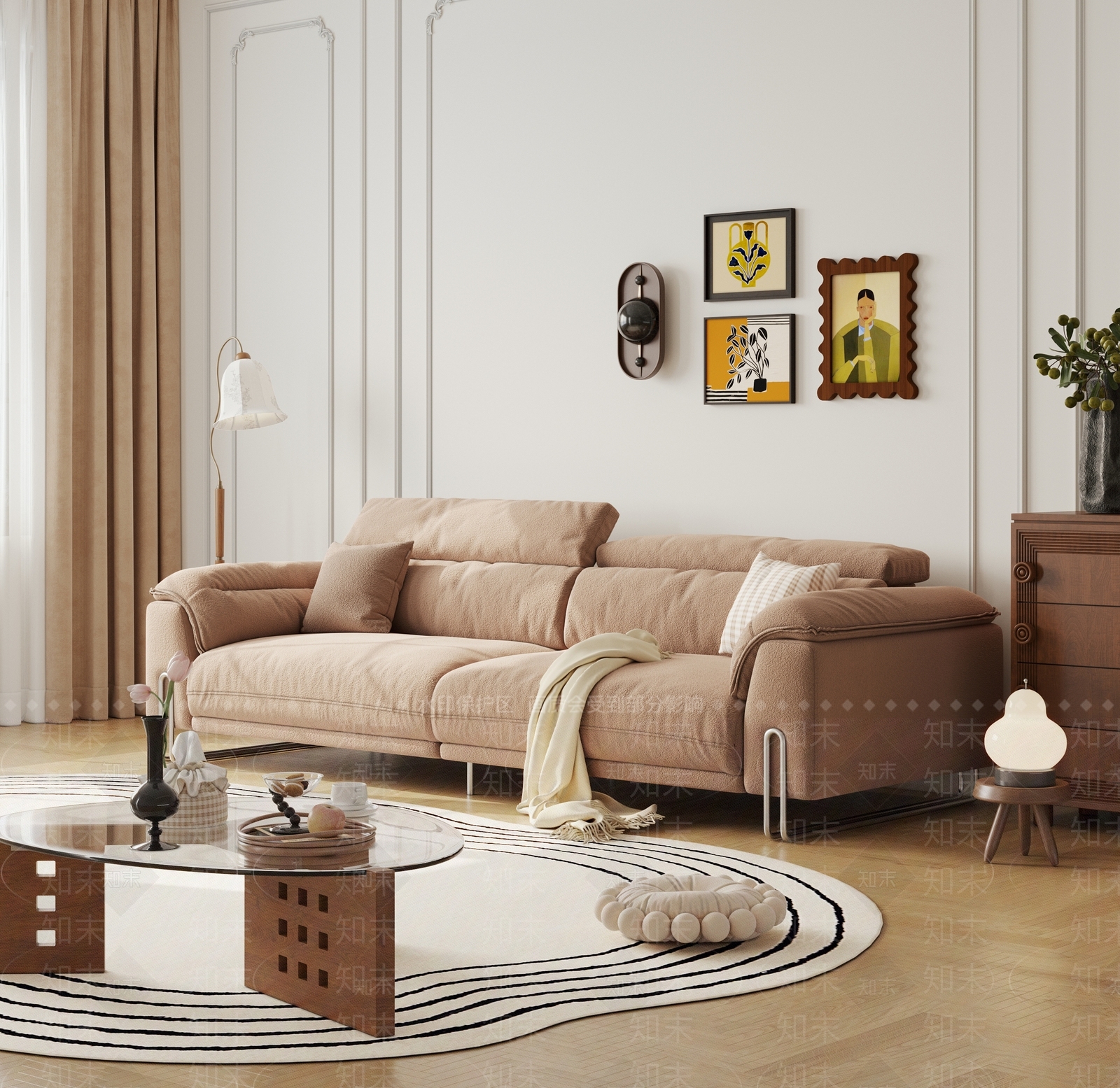 现代中古三人沙发3D模型下载【ID:1195959715】