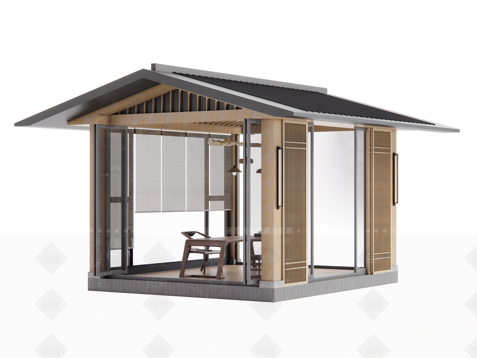 新中式中式亭子SU模型下载【ID:1195959658】