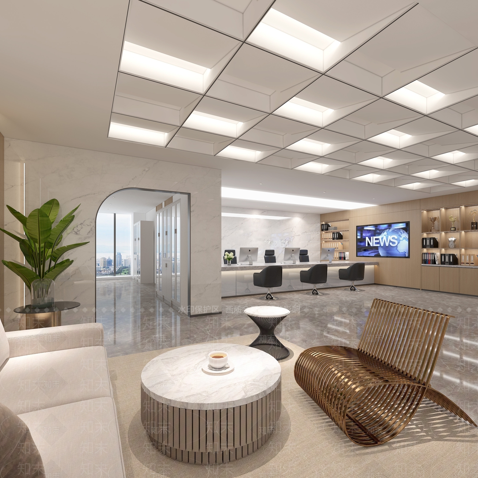 现代办公大厅3D模型下载【ID:1195969230】