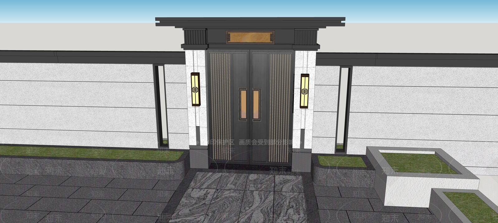 现代新中式庭院门SU模型下载【ID:1195970023】
