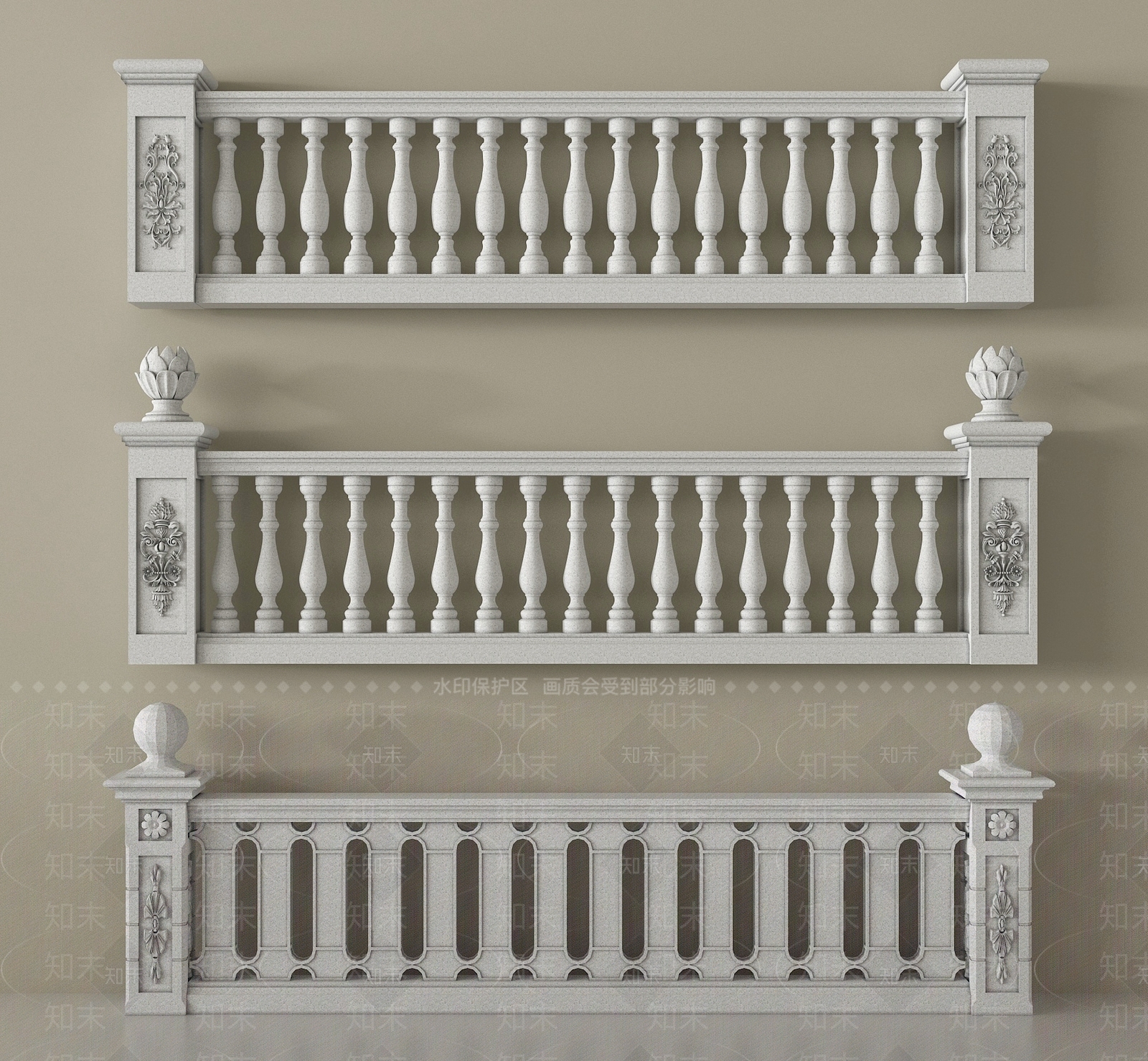 欧式栏杆3D模型下载【ID:1195978041】