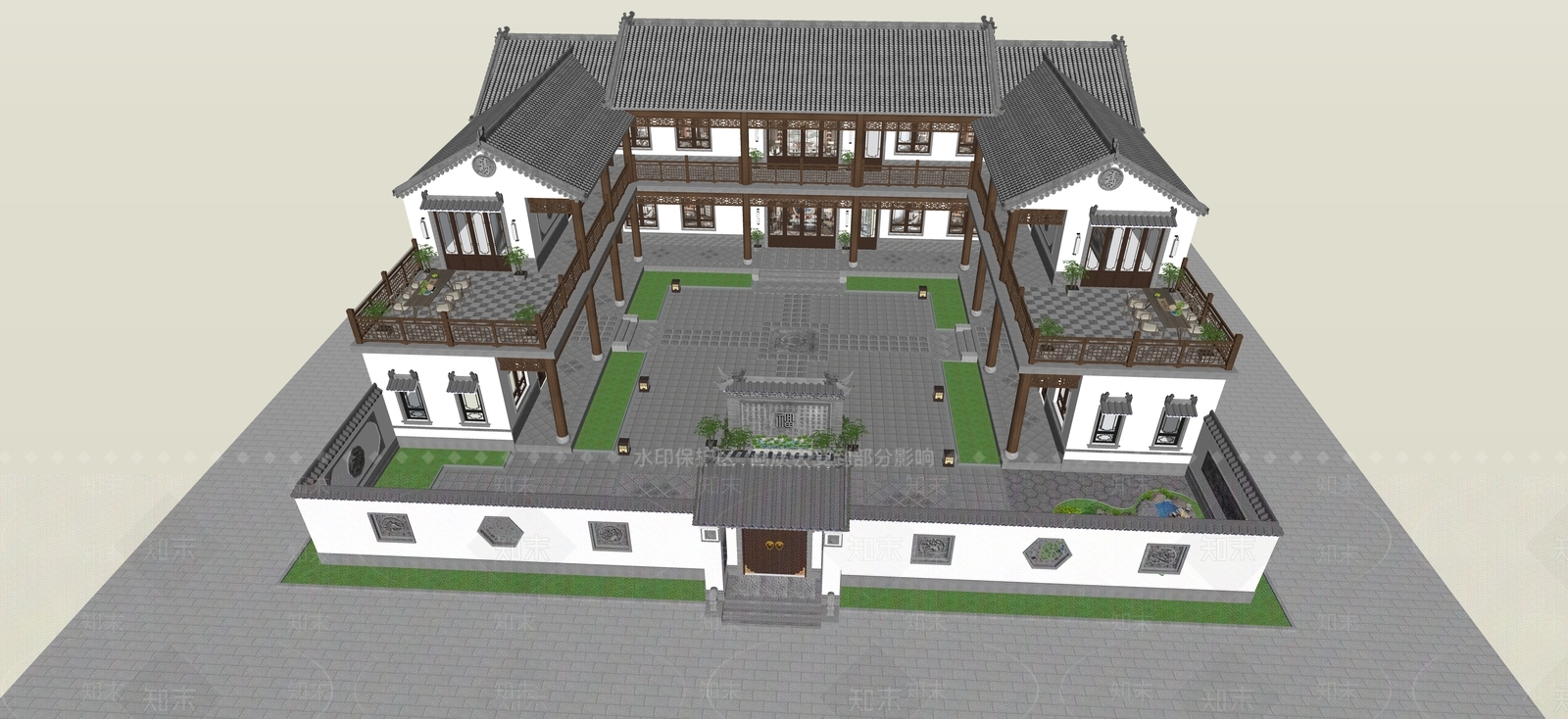 新中式中式四合院SU模型下载【ID:1195978550】