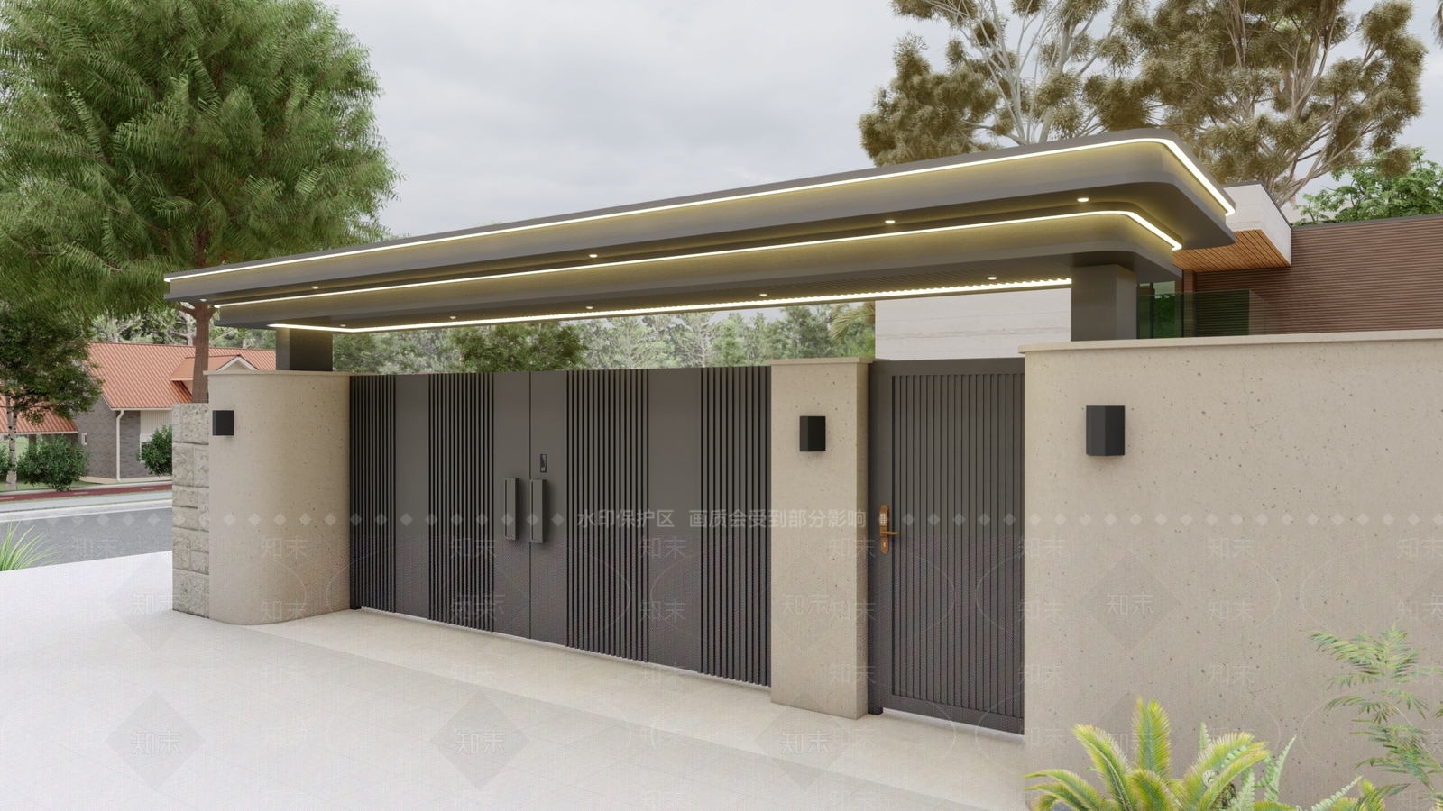 现代极简入口大门SU模型下载【ID:1195979232】