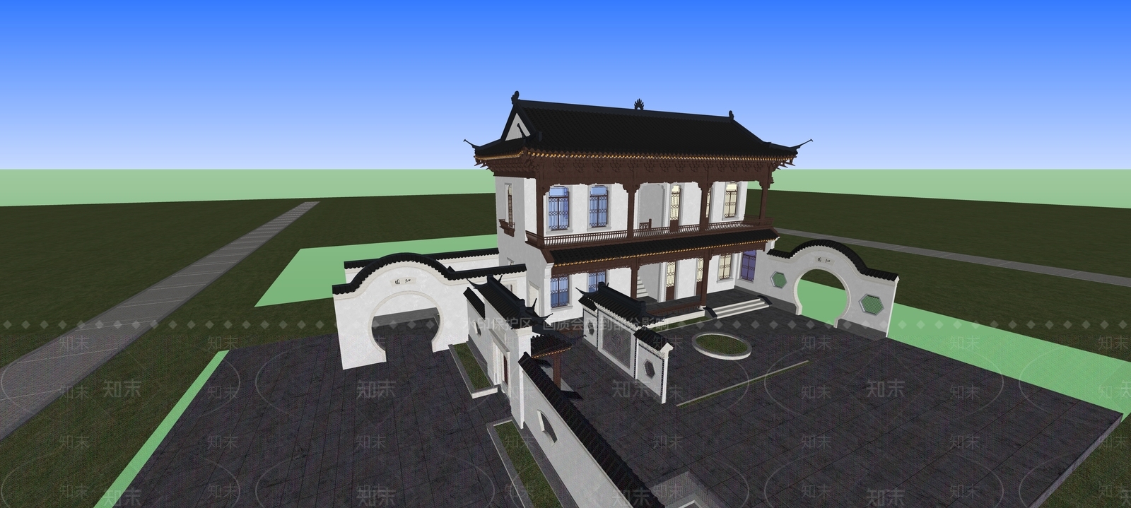 新中式中式四合院SU模型下载【ID:1195979553】