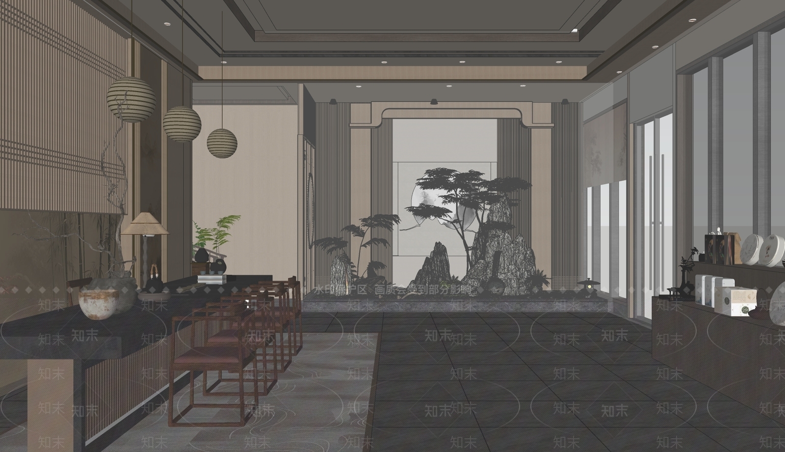 新中式中式茶馆SU模型下载【ID:1195983459】