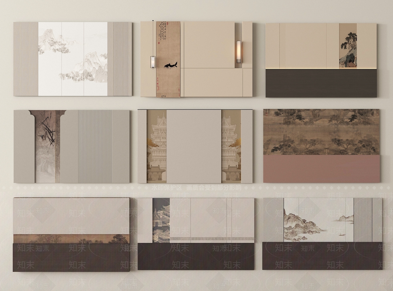 新中式电视背景墙3D模型下载【ID:1195984878】