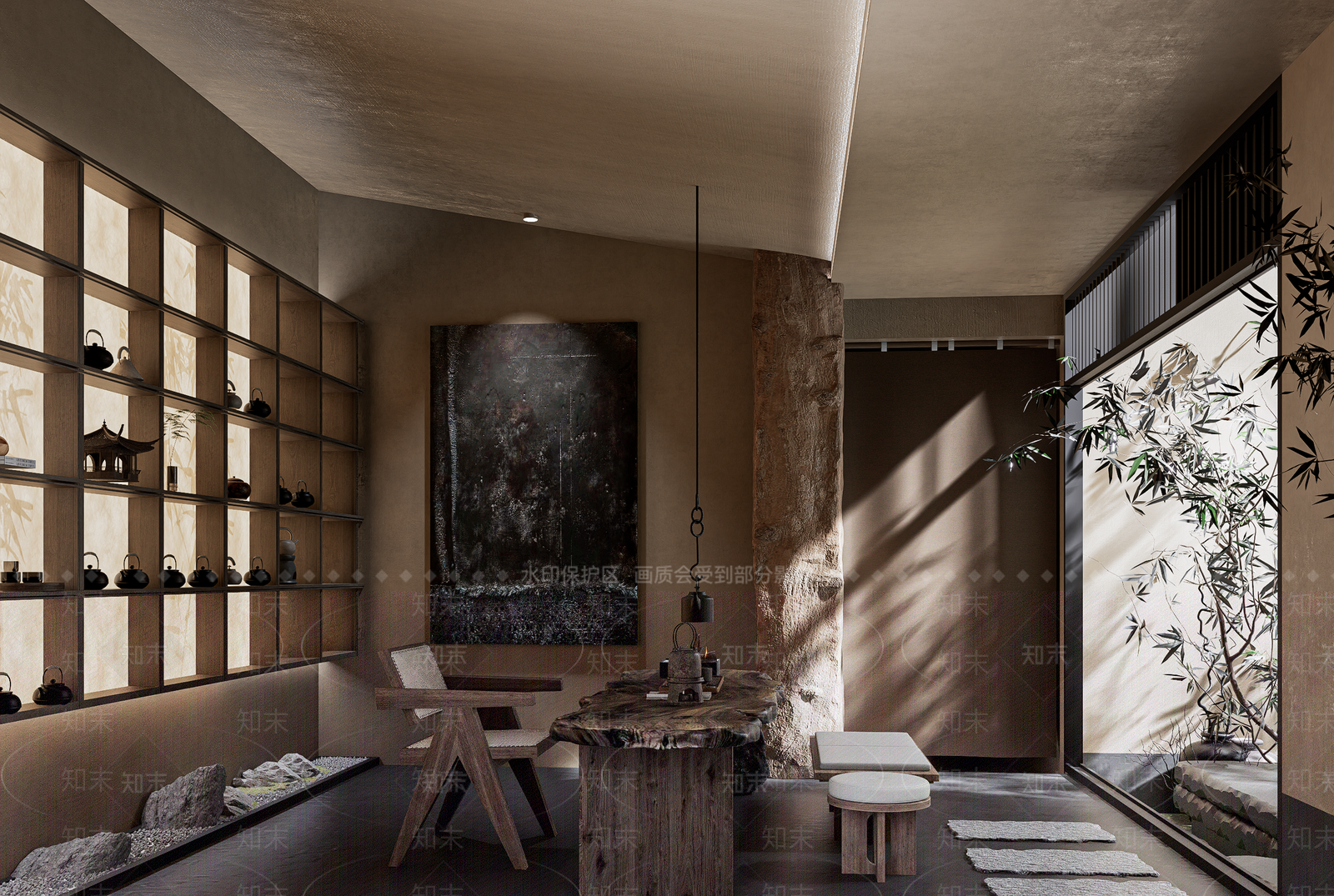 新中式侘寂茶室SU模型下载【ID:1195985473】
