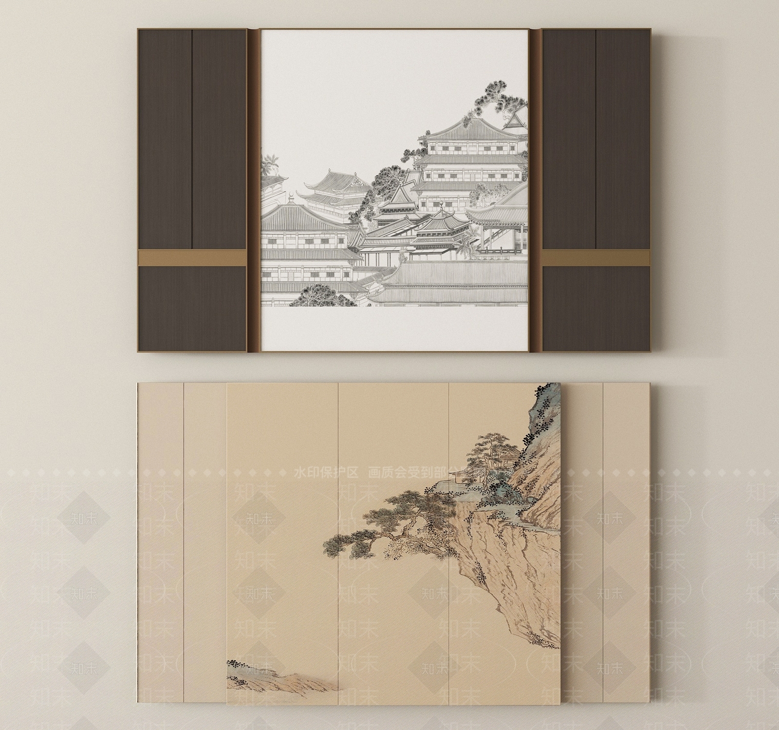 新中式背景墙SU模型下载【ID:1195985426】