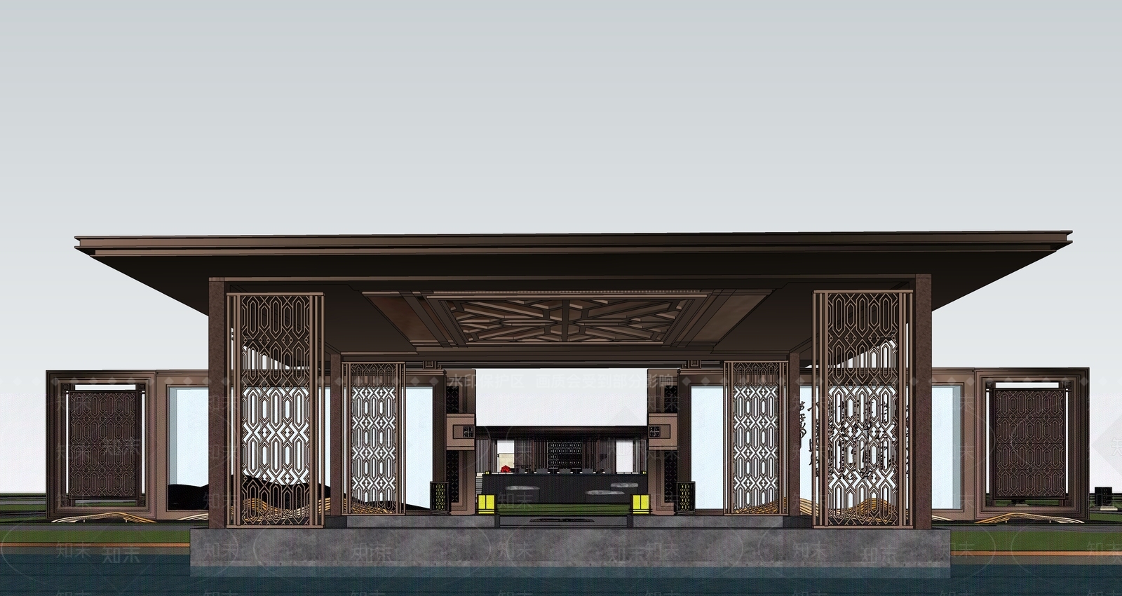 新中式入口大门SU模型下载【ID:1195985782】