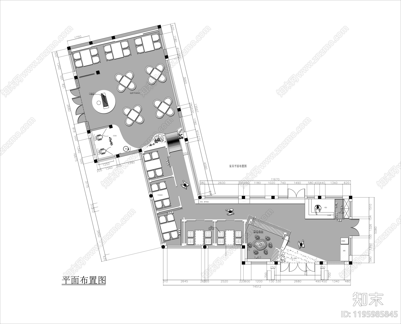 现代新中式工装平面图施工图下载【ID:1195985845】
