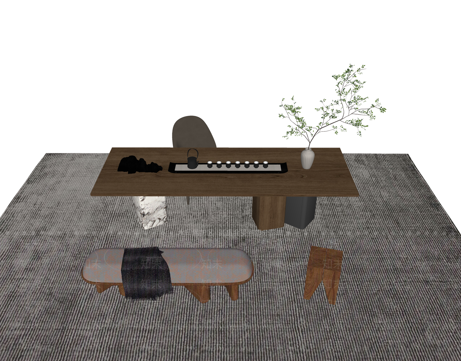 中式茶桌椅SU模型下载【ID:1195987550】