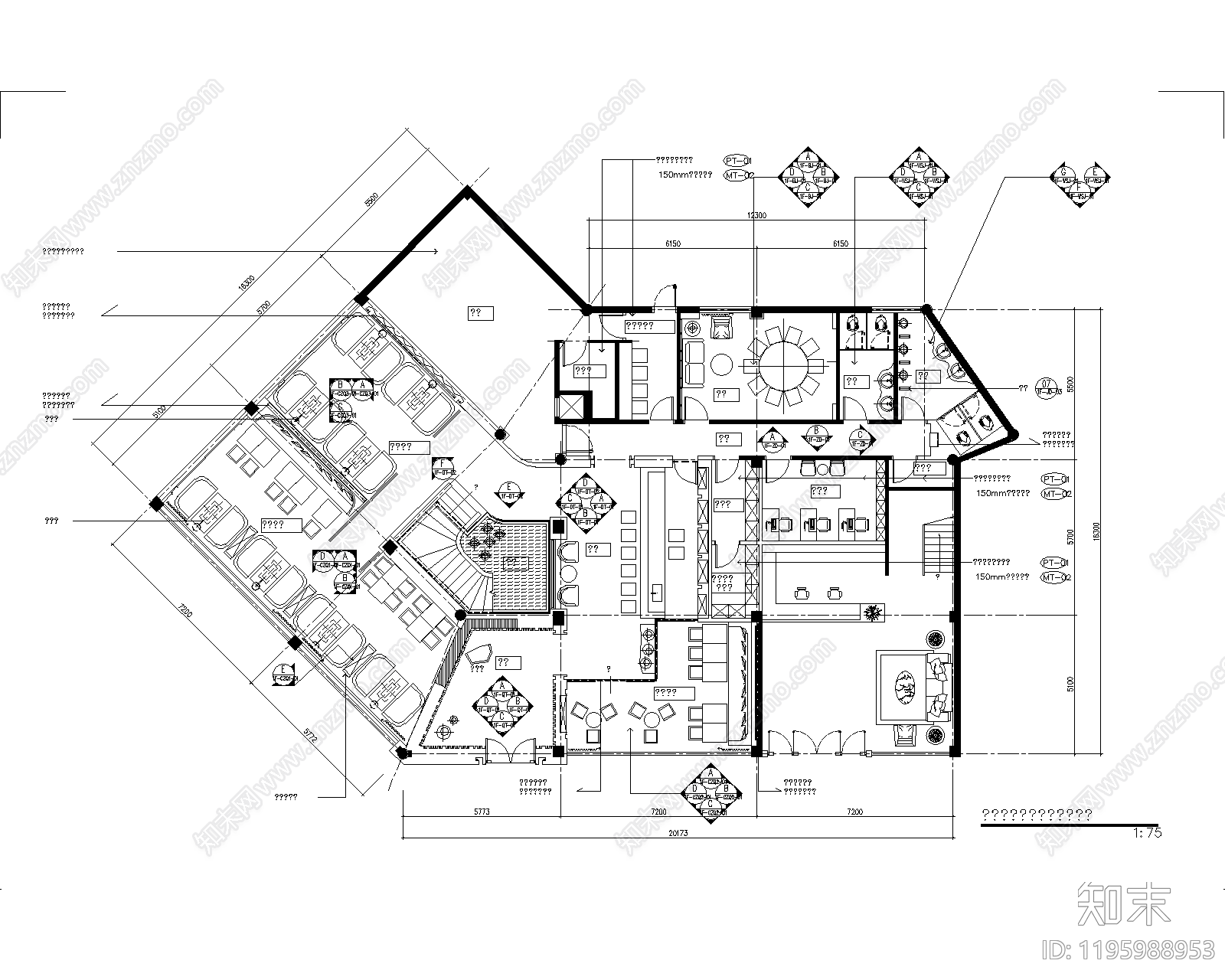新中式棋牌室cad施工图下载【ID:1195988953】