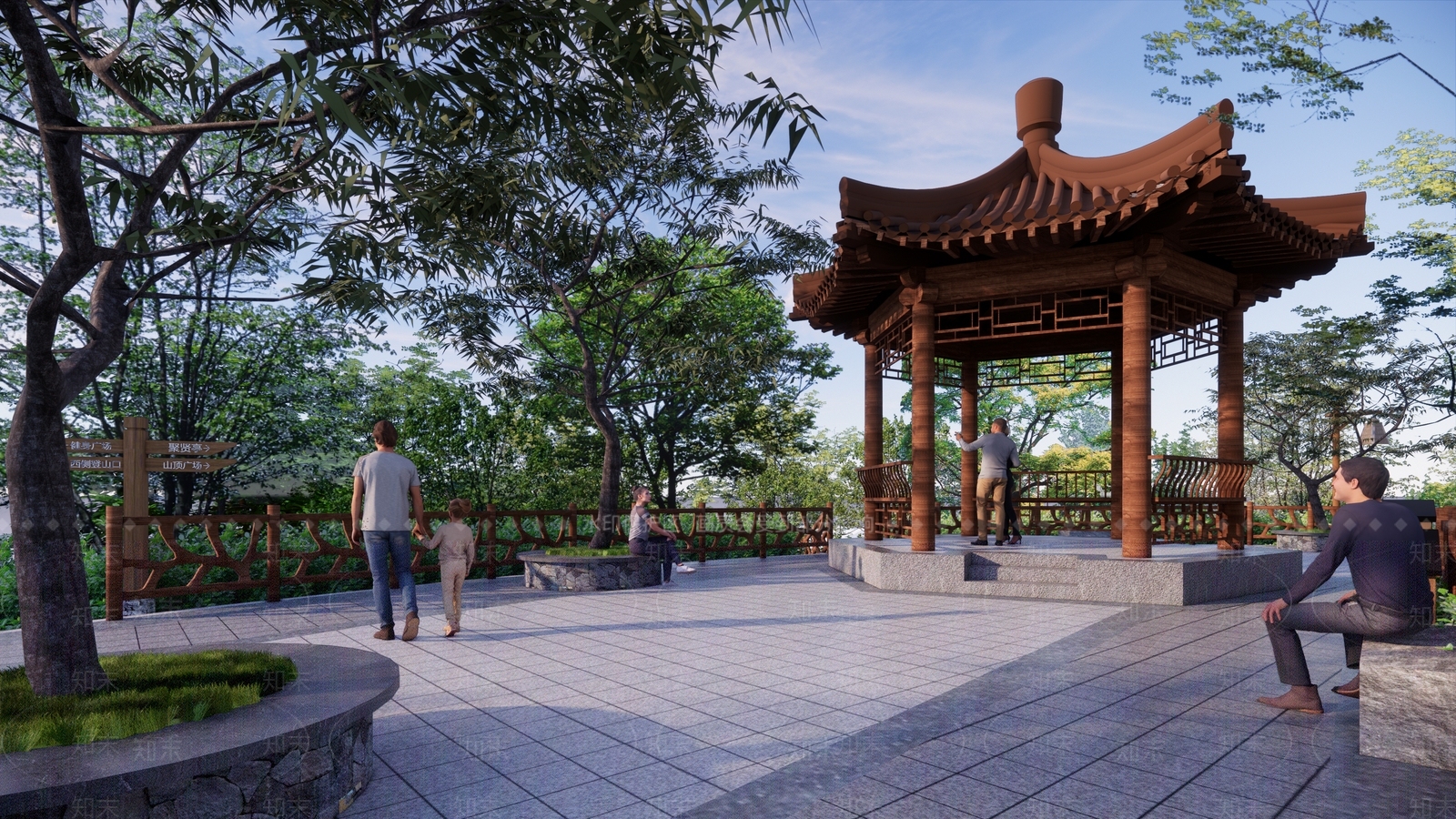 现代新中式景观公园SU模型下载【ID:1195990361】