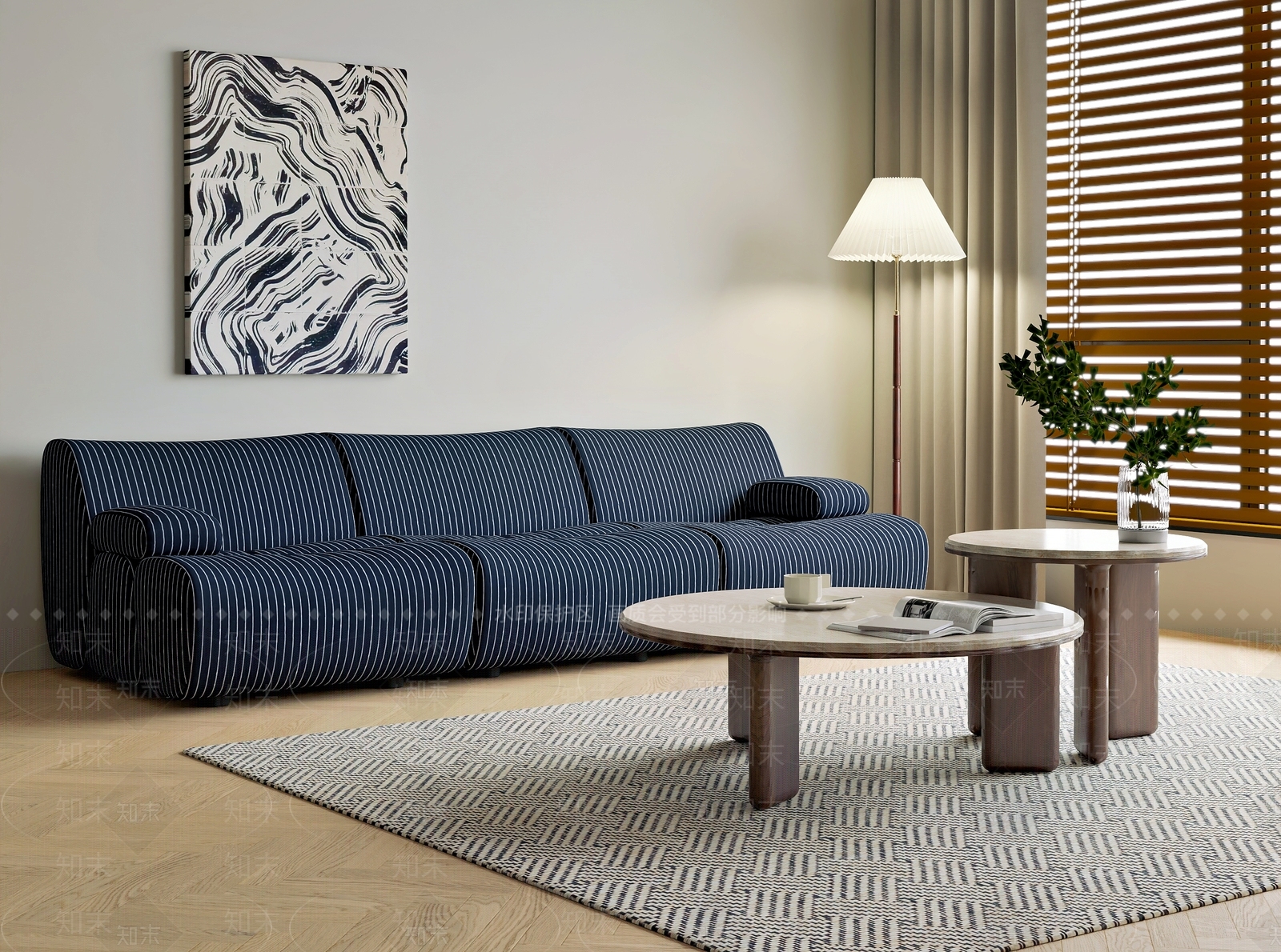 奶油北欧三人沙发3D模型下载【ID:1195990409】