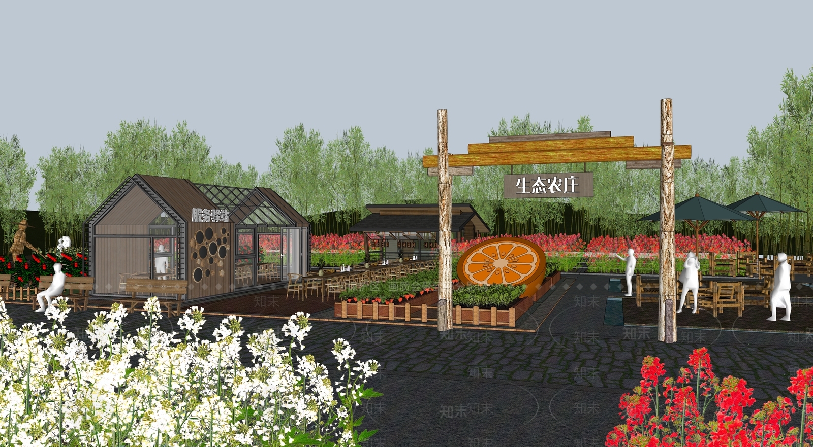 现代乡村餐饮空间SU模型下载【ID:1195990991】