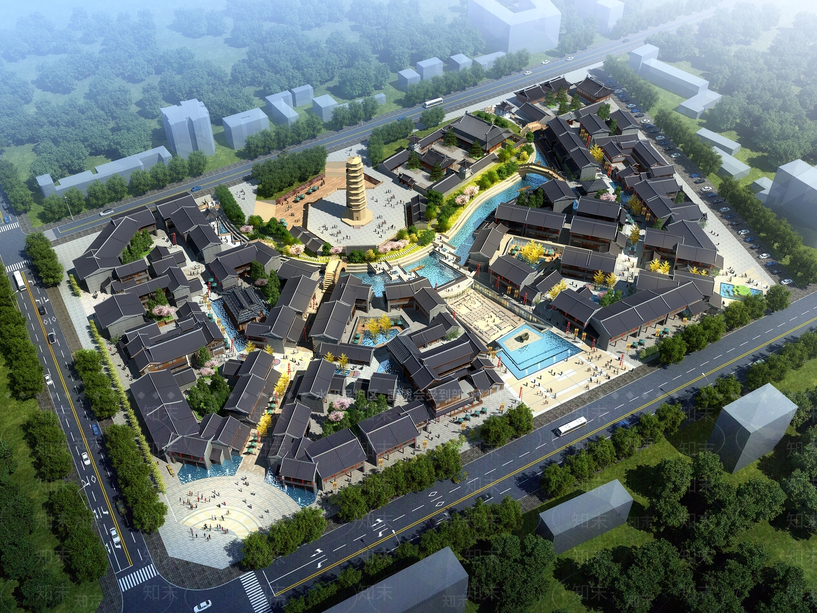 中式复古商业街SU模型下载【ID:1196300716】