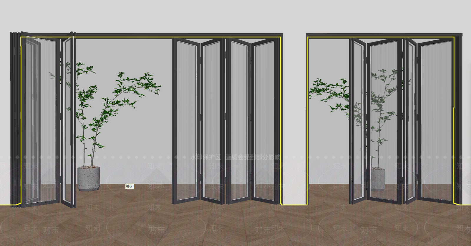现代折叠门SU模型下载【ID:1195993544】