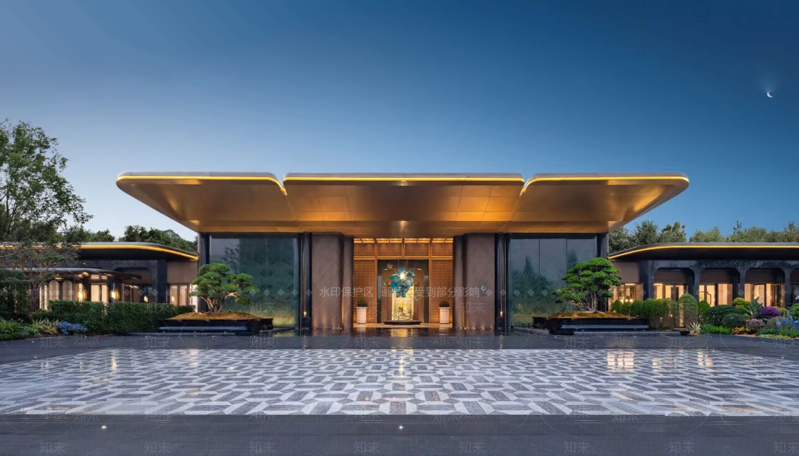 新中式售楼处建筑SU模型下载【ID:1195998710】