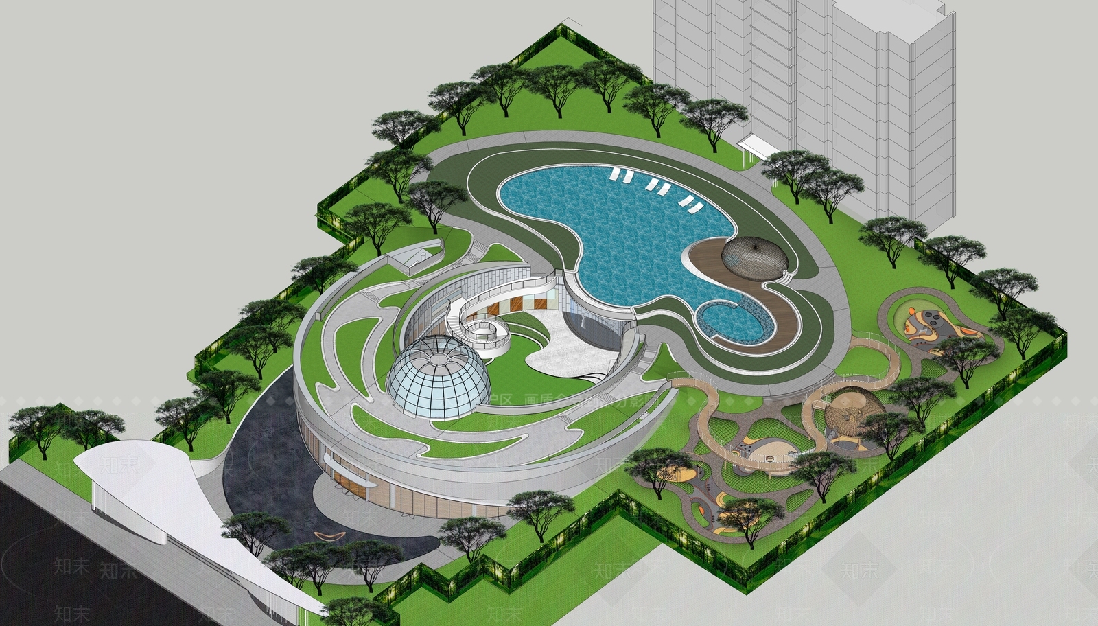 现代酒店建筑SU模型下载【ID:1195998254】