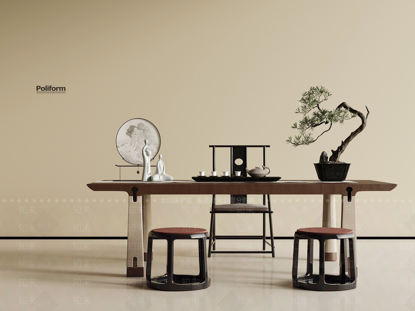 新中式茶桌椅3D模型下载【ID:1196003759】