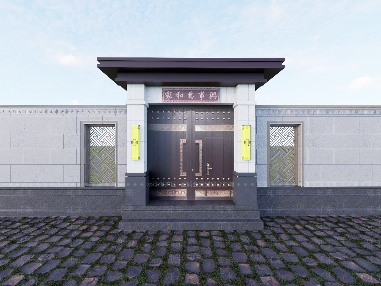 新中式别墅庭院SU模型下载【ID:1196004304】