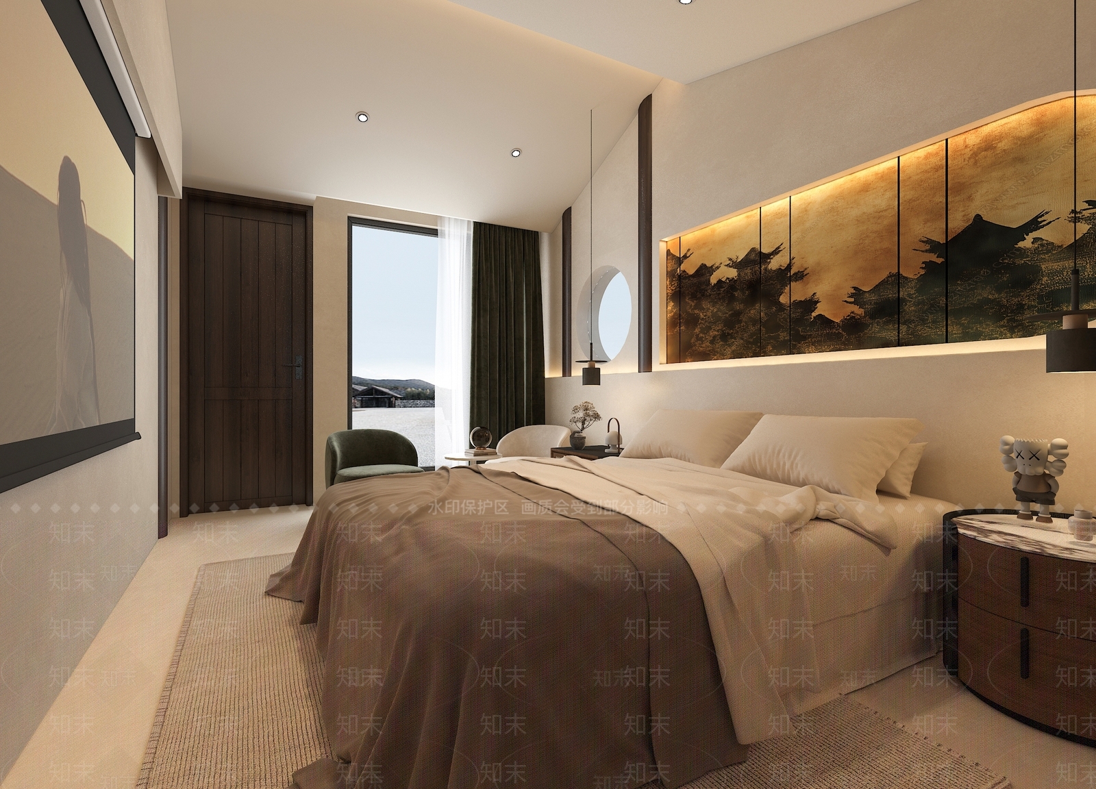 侘寂现代酒店客房3D模型下载【ID:1196008295】