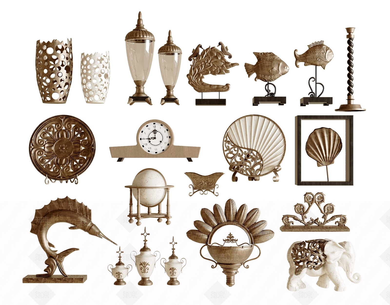 法式复古摆件组合3D模型下载【ID:1196010056】