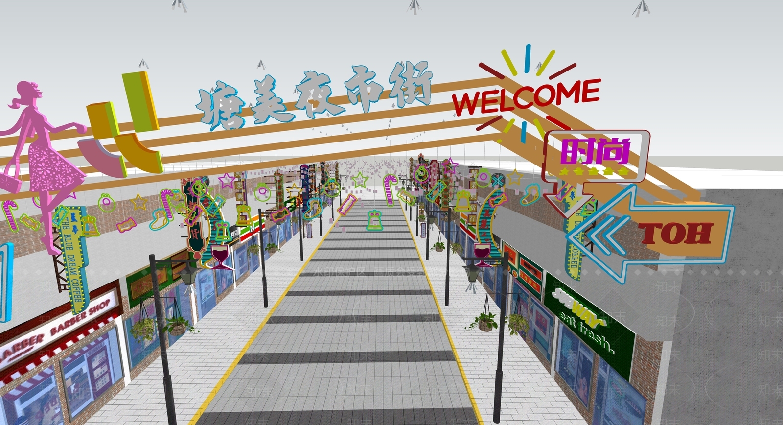 现代商业街SU模型下载【ID:1196011494】