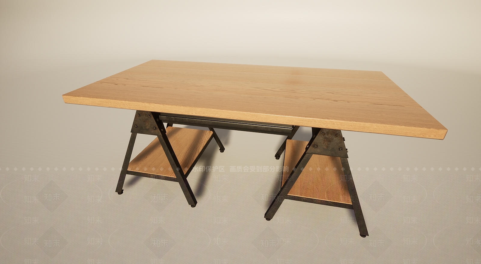 现代简易铁艺长桌办公桌3D模型下载【ID:1196013201】
