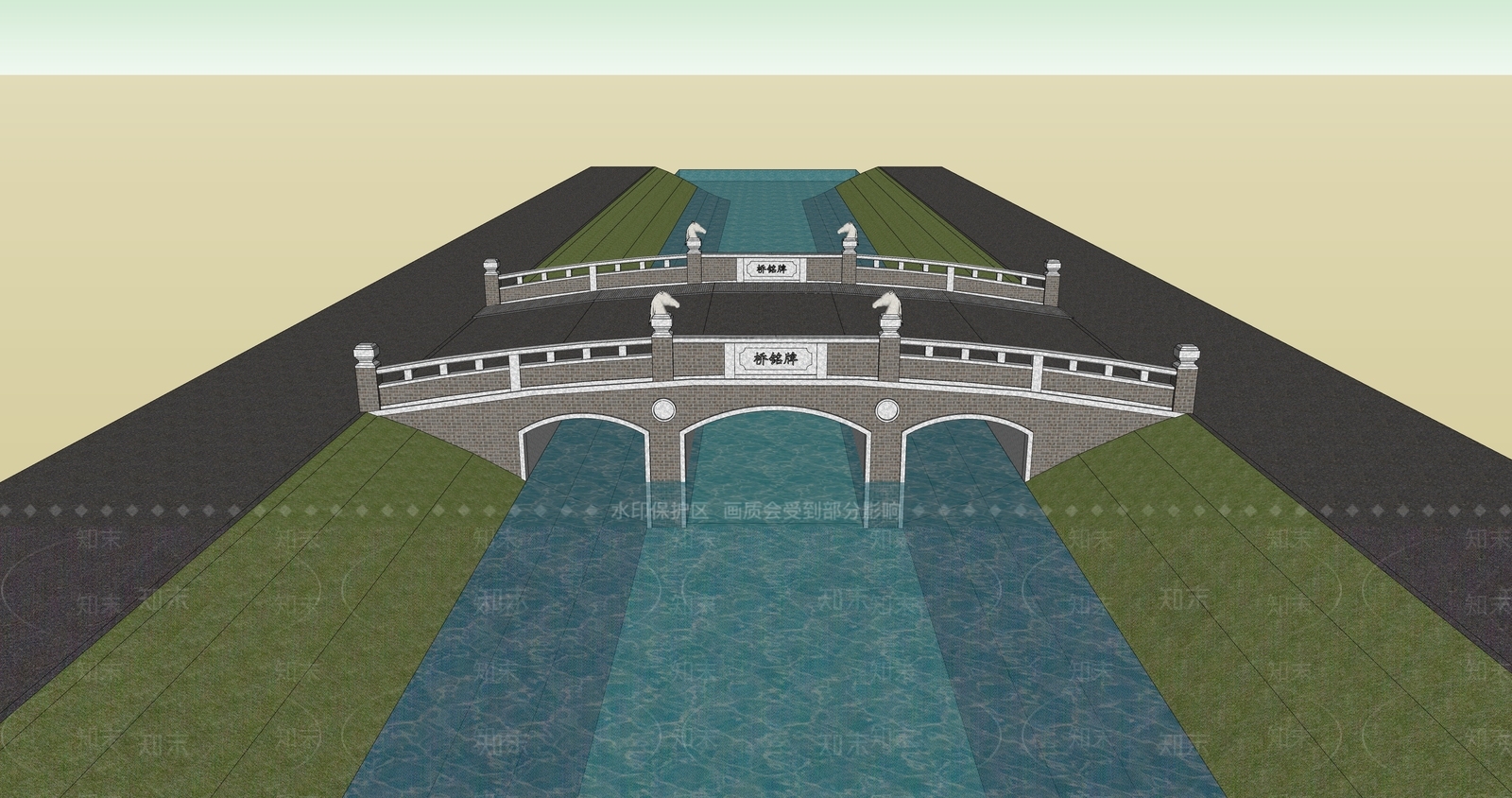 现代新中式景观桥SU模型下载【ID:1196015910】