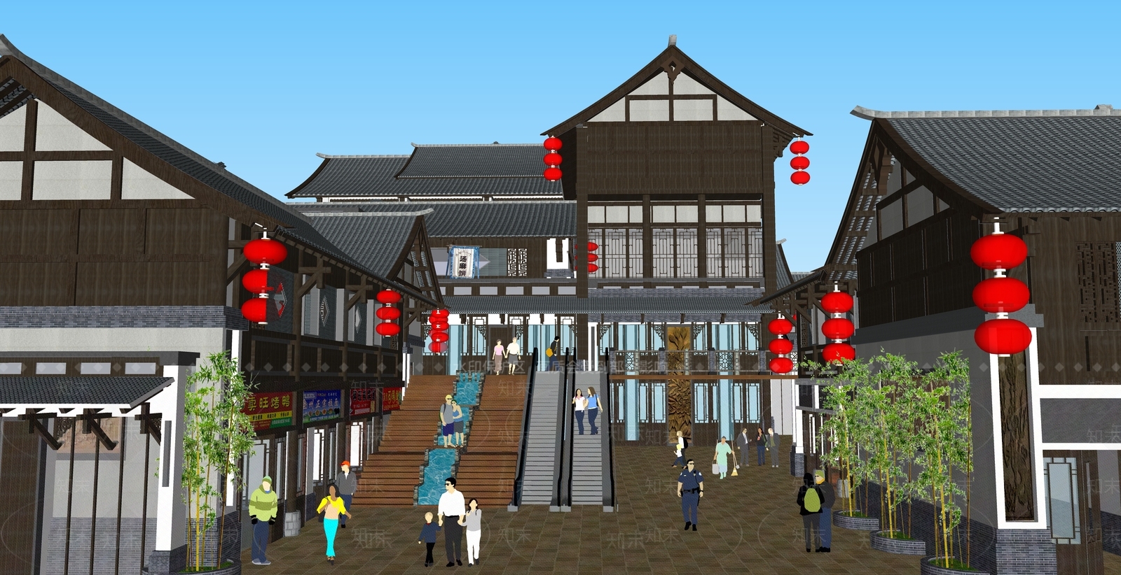 新中式中式商业街SU模型下载【ID:1196017663】