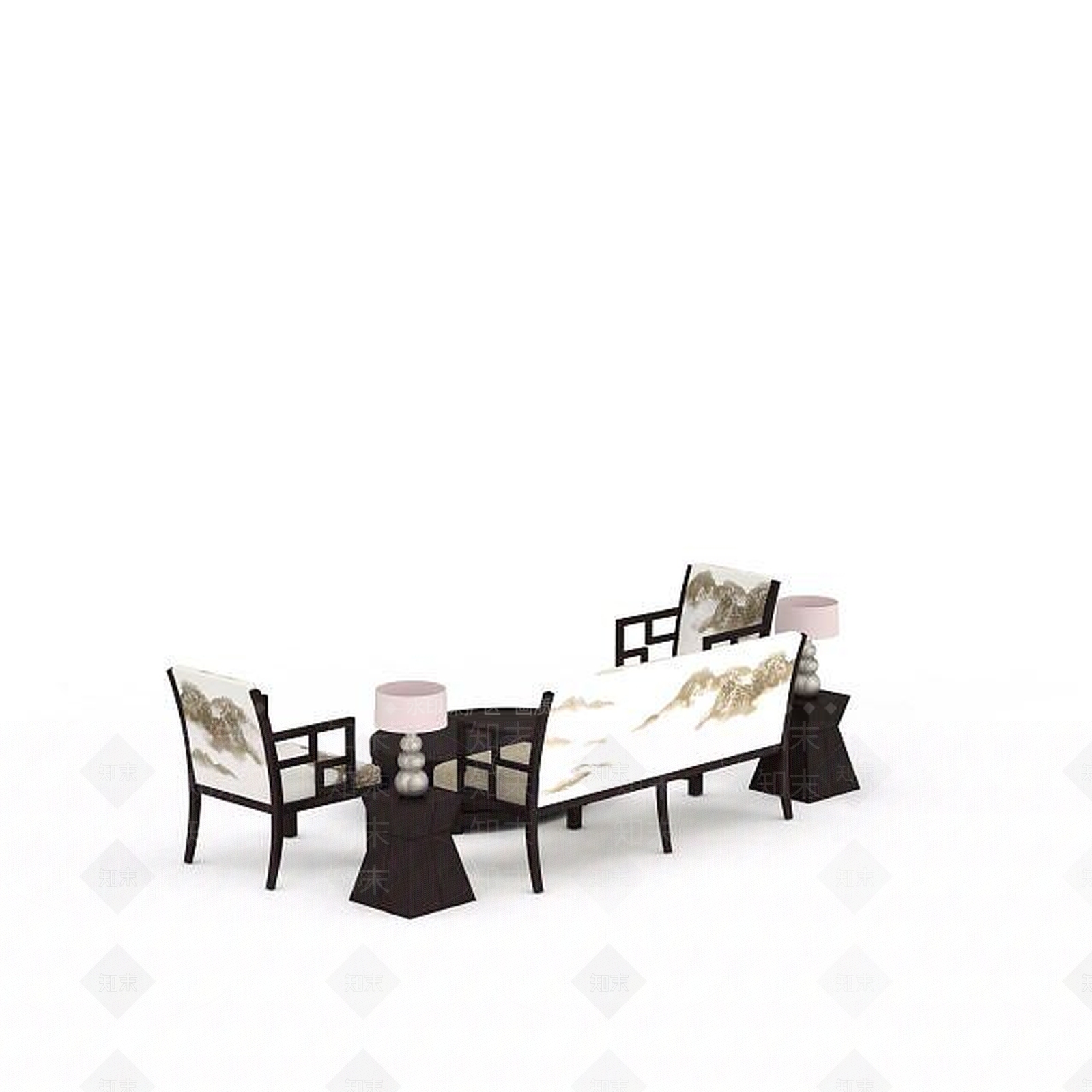 中式桌椅组合3D模型下载【ID:1196019930】