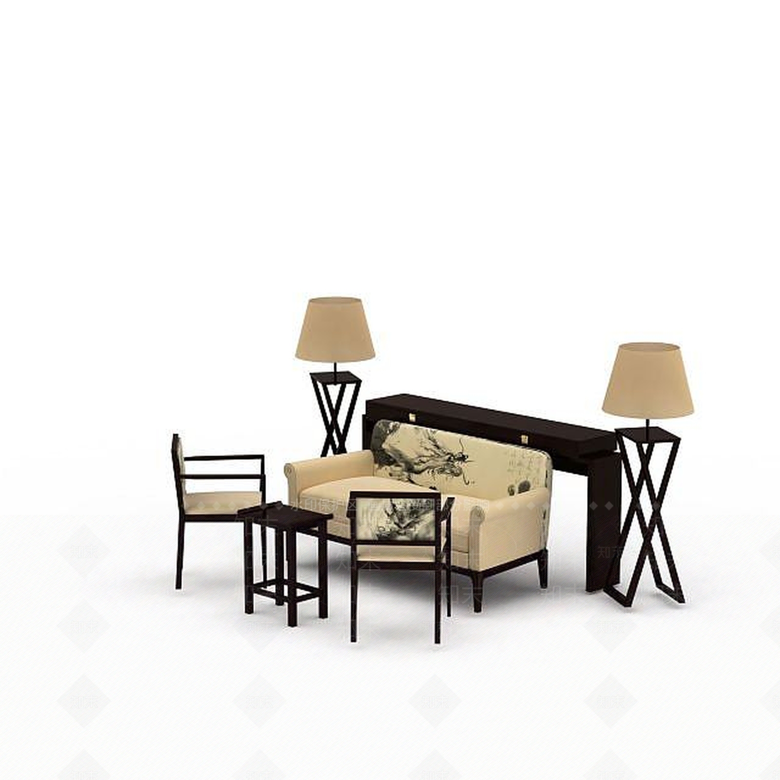中式桌椅组合3D模型下载【ID:1196019978】