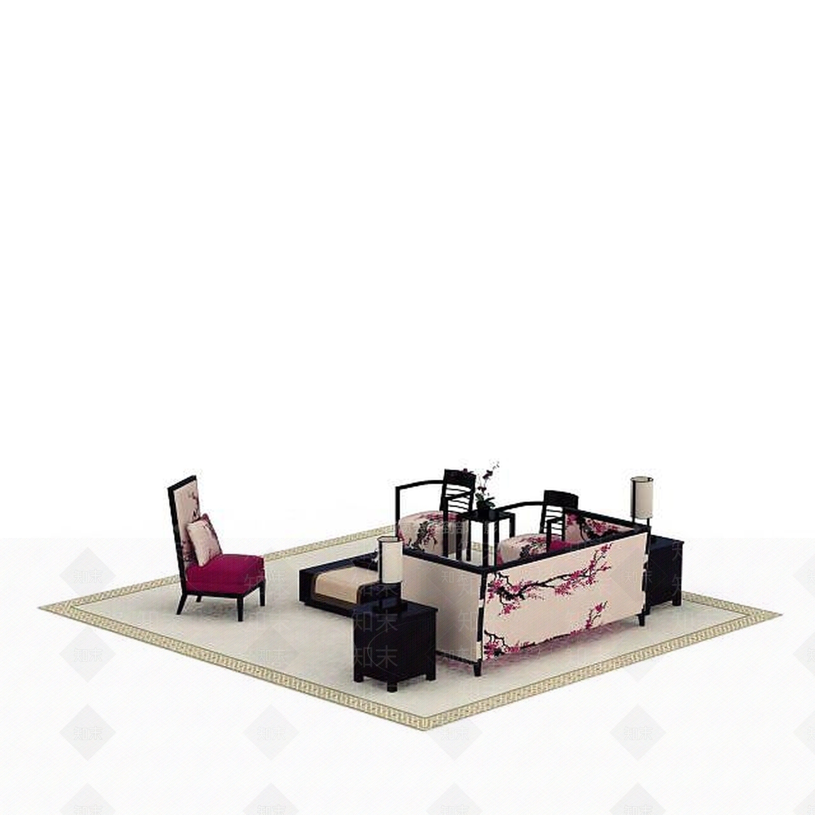 中式梅花桌椅组合3D模型下载【ID:1196020051】