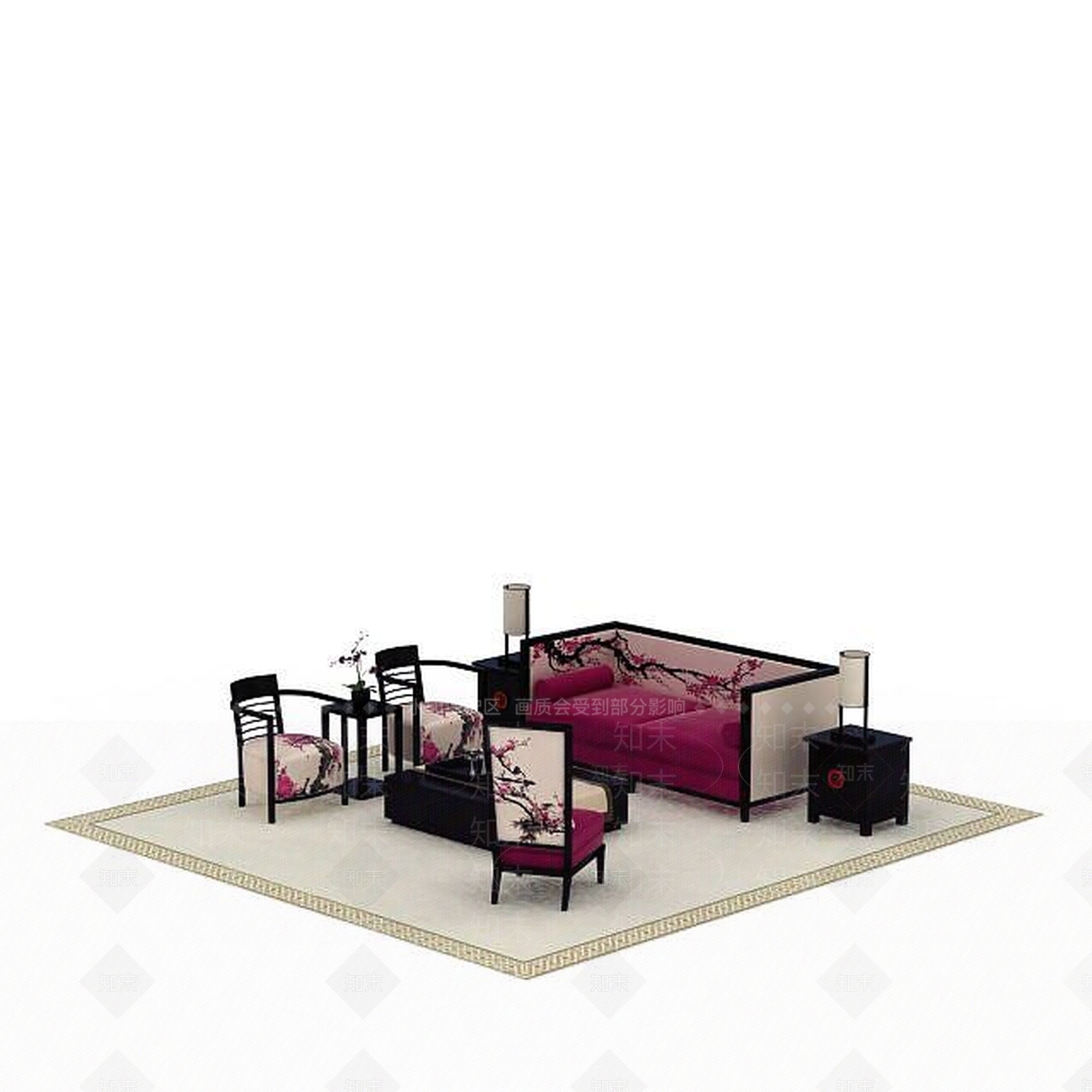 中式梅花桌椅组合3D模型下载【ID:1196020051】