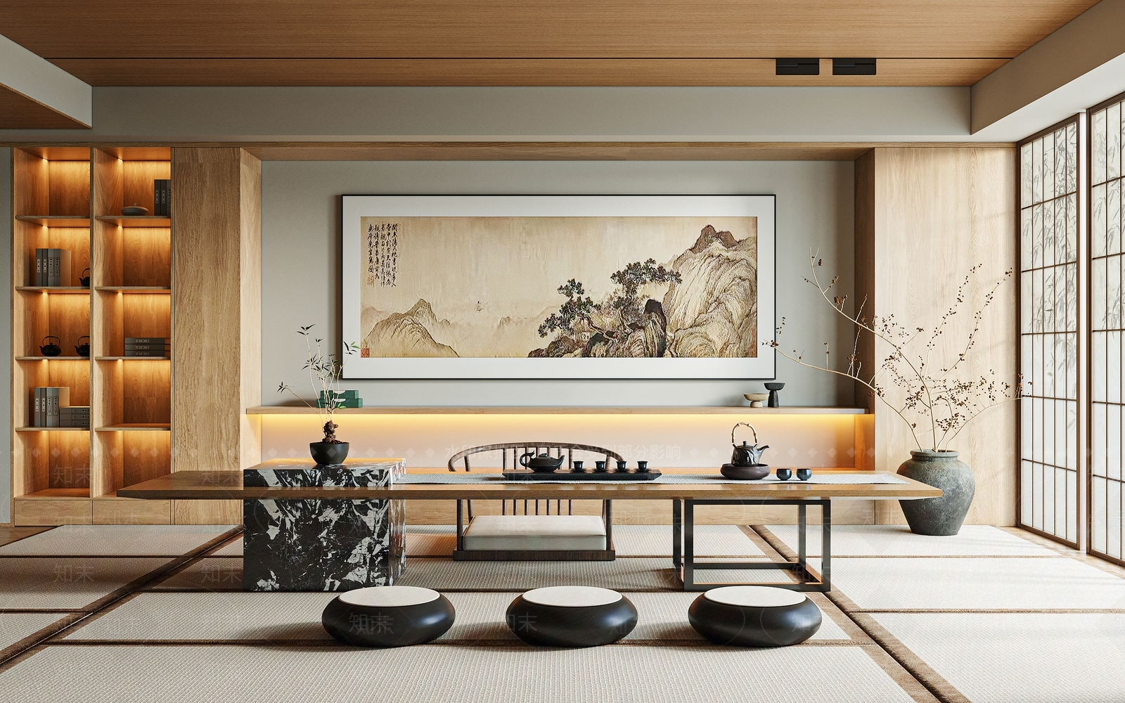 新中式茶室SU模型下载【ID:1196021309】