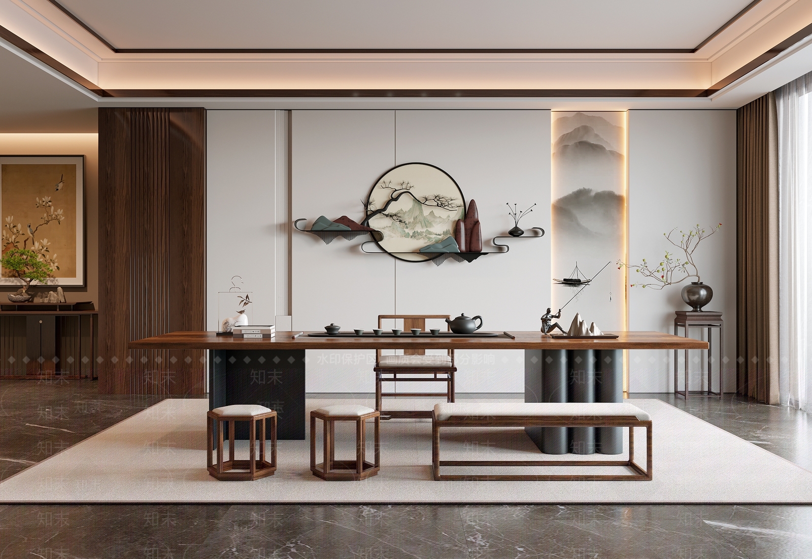 新中式茶室3D模型下载【ID:1196021681】