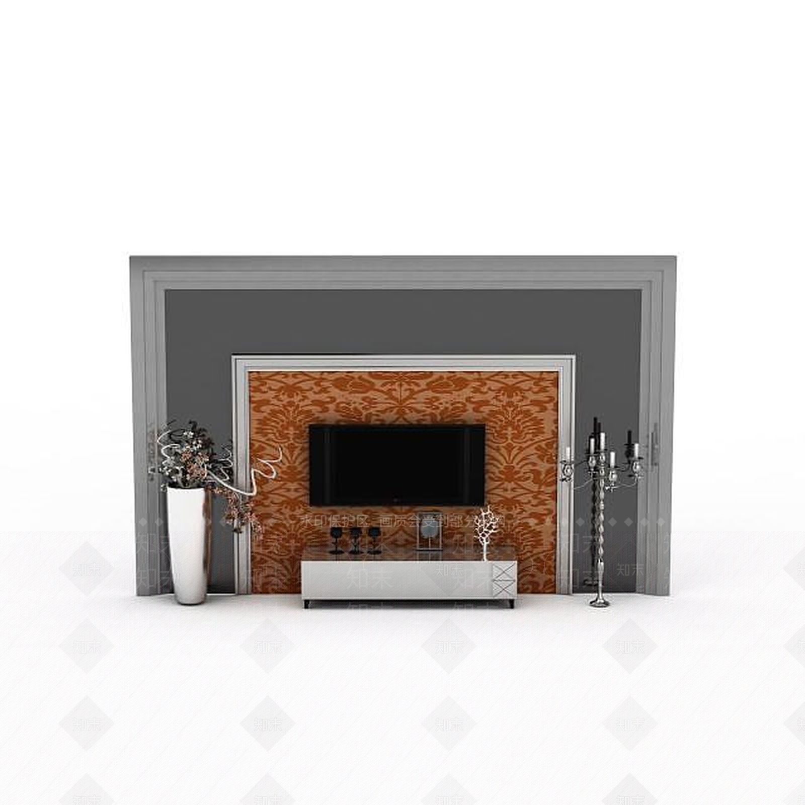 现代时尚客厅背景墙组合3D模型下载【ID:1196021541】