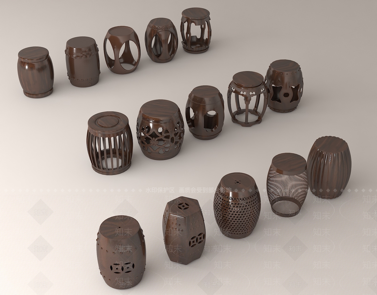 中式复古其他凳子3D模型下载【ID:1196027014】