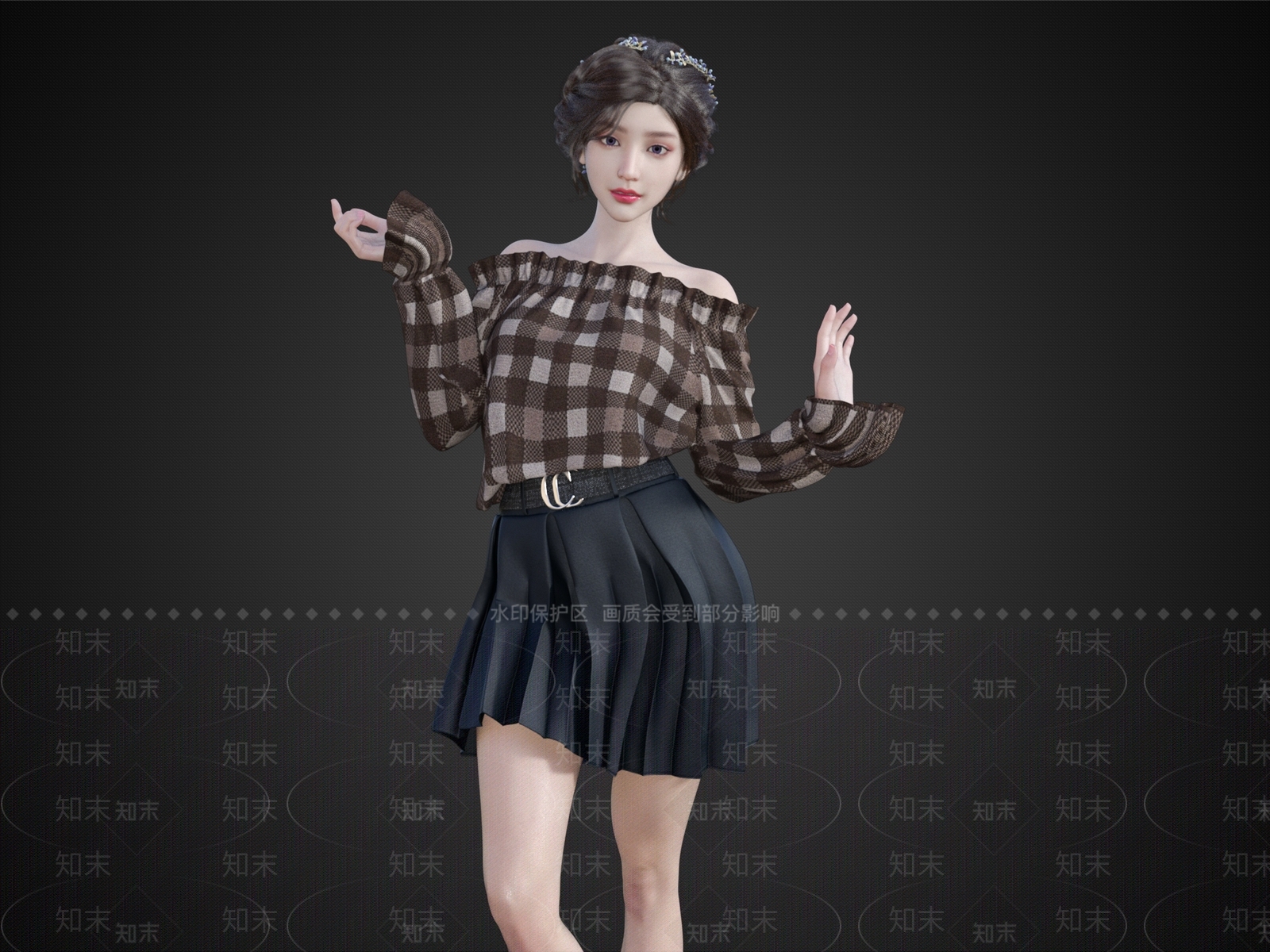 现代休闲装女生可爱女孩短裙3D模型下载【ID:1196028711】