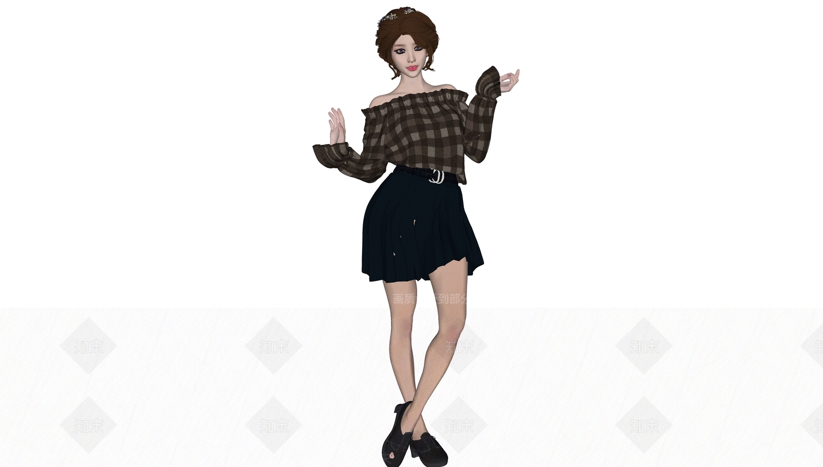 现代休闲装女生可爱女孩短裙3D模型下载【ID:1196028711】