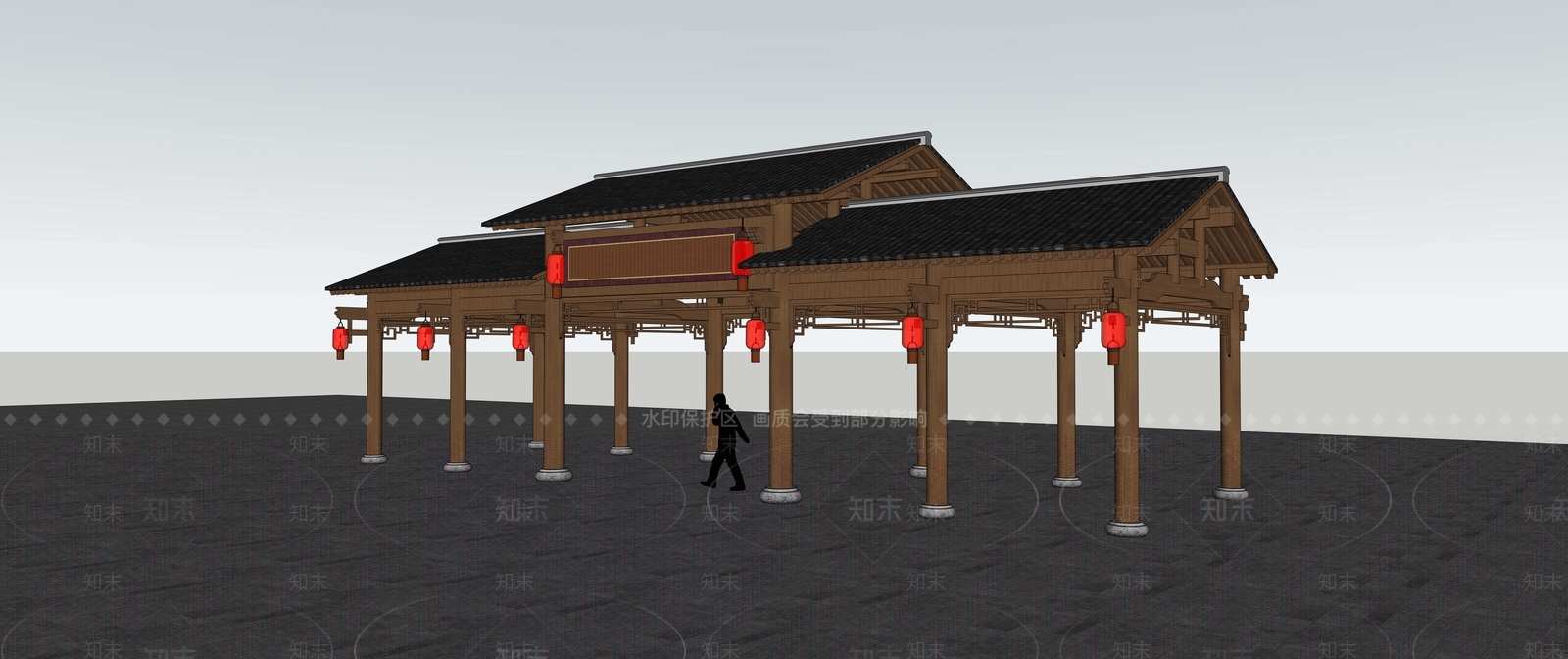 中式廊架SU模型下载【ID:1196035992】
