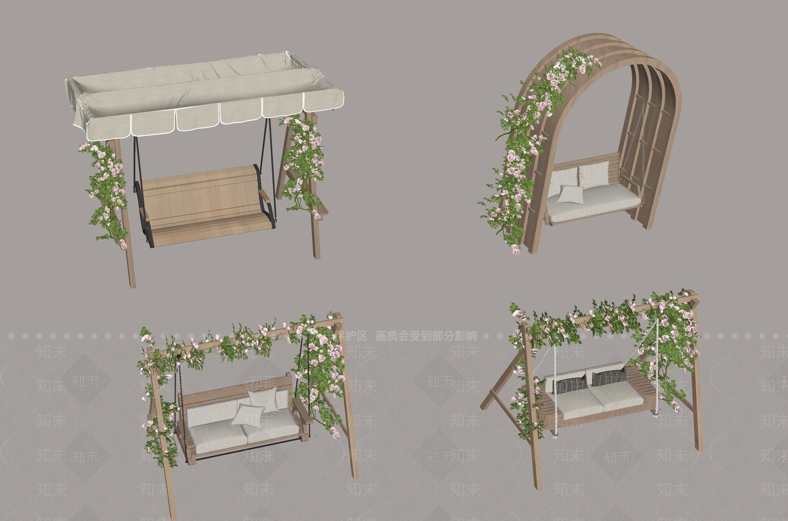 现代中式秋千SU模型下载【ID:1196043481】