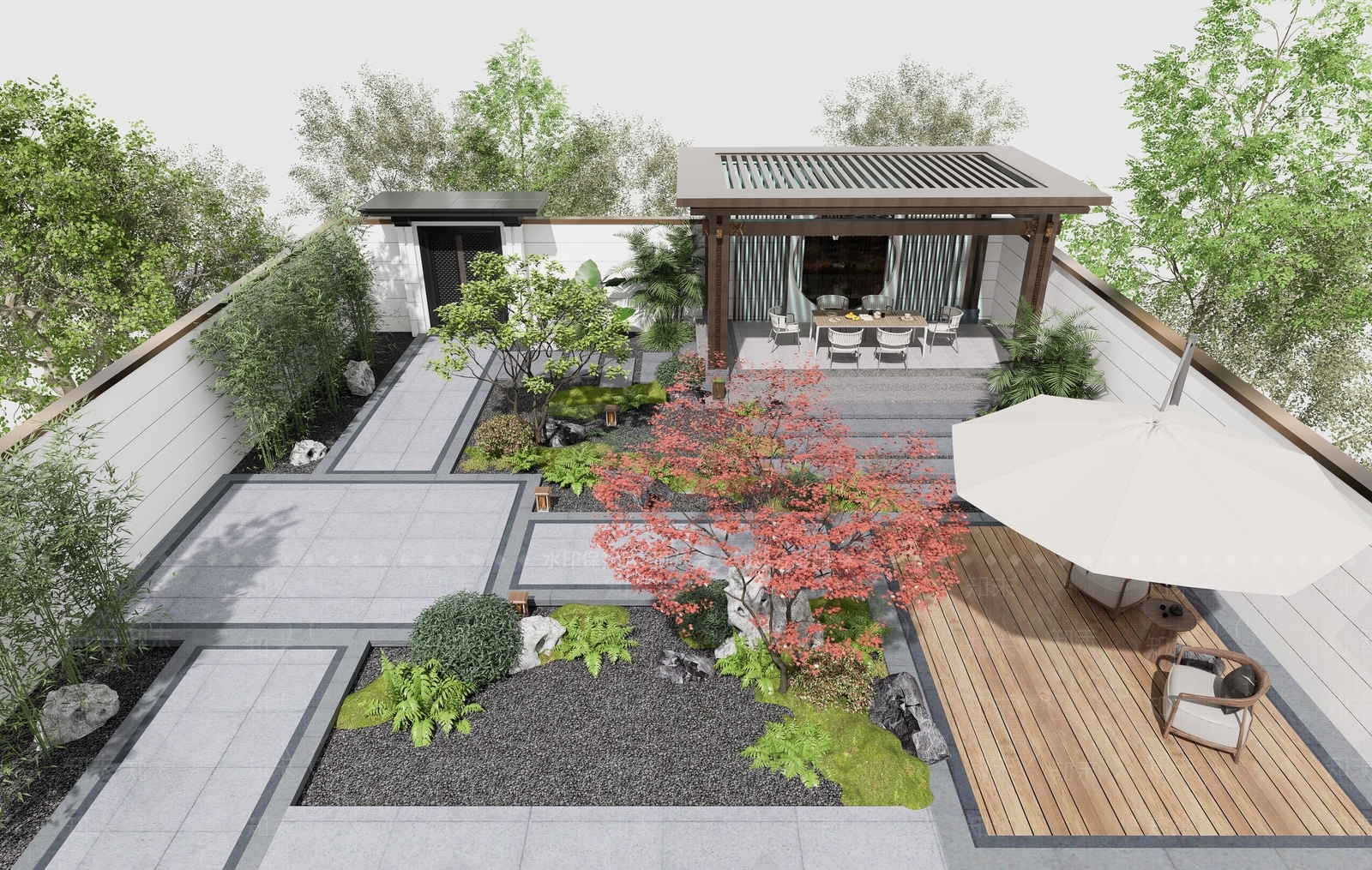 新中式中式乡村庭院SU模型下载【ID:1196044451】